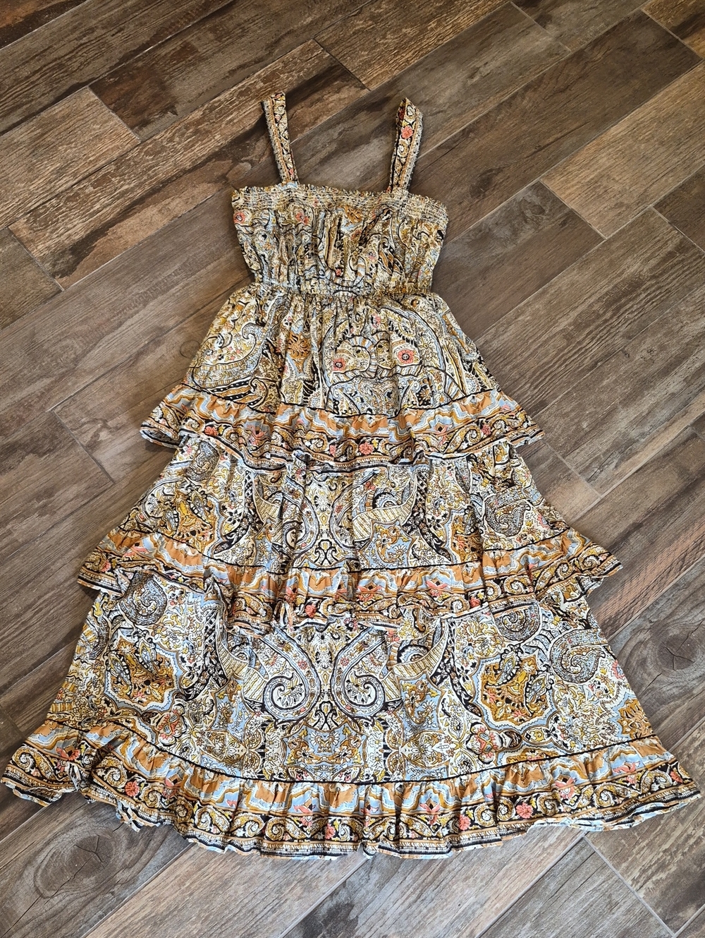 XS-M Cleobella Rosalie Kaleidoscope Abstract Paisley Print Cotton Midi Dress - Picture 4 of 13
